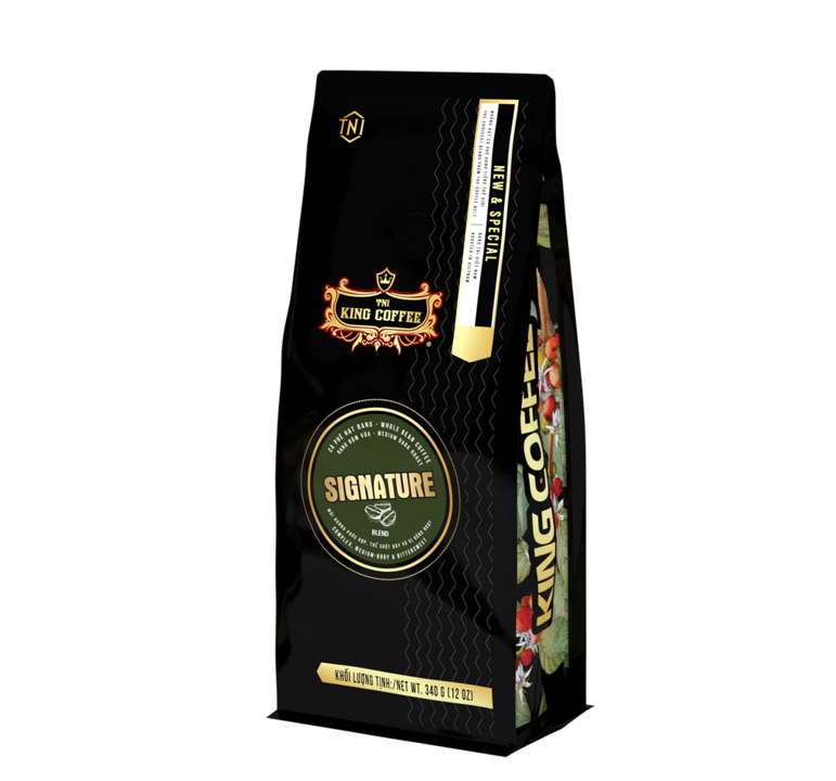 KING-COFFEE-Signature-Blend-whole-bean-coffee-Bag-340g-VE.png Cà Phê Hạt Rang Signature Blend KING COFFEE - Túi 340g