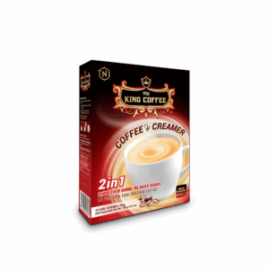 King-coffee-2in1-instant-coffee-Creamer-Box-15-sticks-x-10gr.png Cà Phê Hòa Tan 2IN1 Cà phê và bột kem không sữa KING COFFEE - Hộp 15 gói x 10g