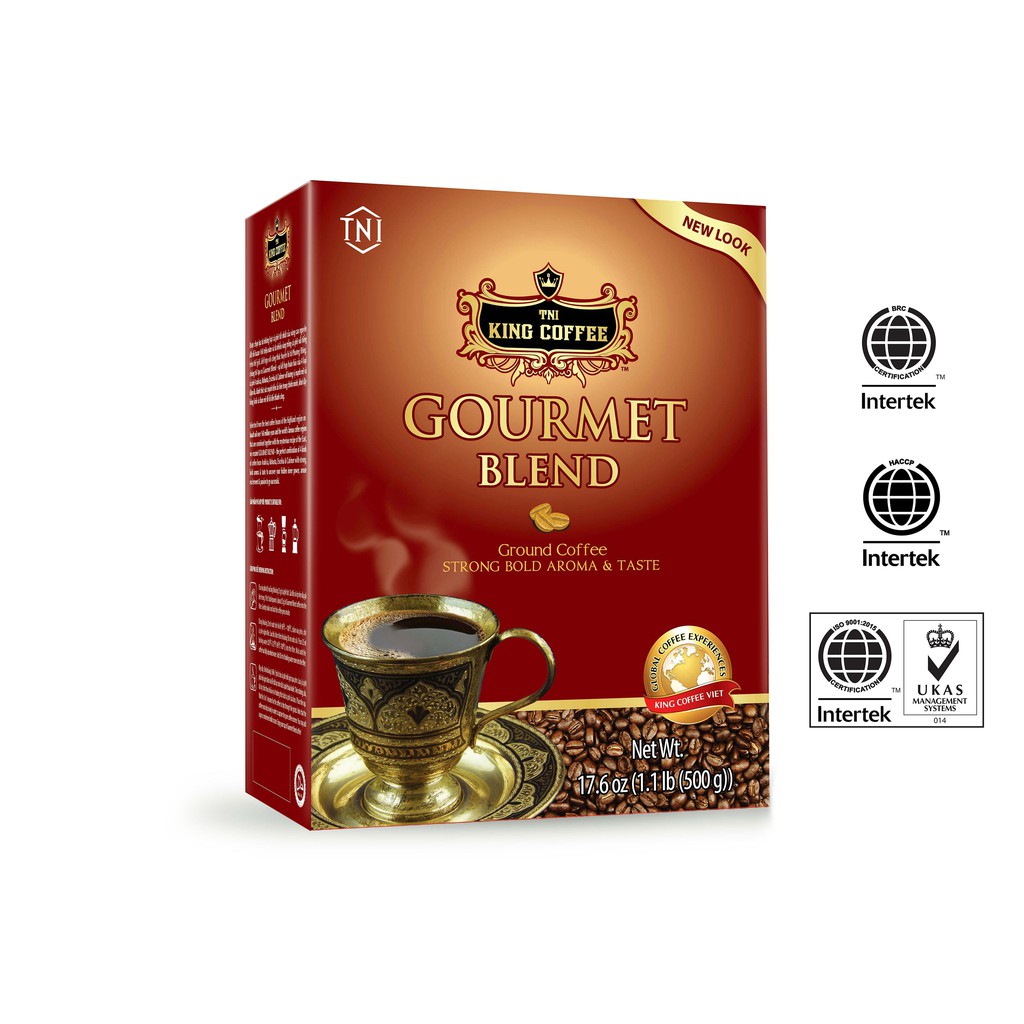King-coffee-Gourmet-Blend-Box-500gr-EV.jpg Cà Phê Rang Xay Gourmet Blend KING COFFEE - Hộp 500g